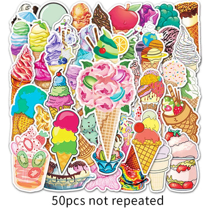 50 pieces of cartoon personalized ice cream decorative style graffiti stickers, personalized, fashionable and creative DIY exquisite decorative decal cups, helmets, skateboard popular sticker toys