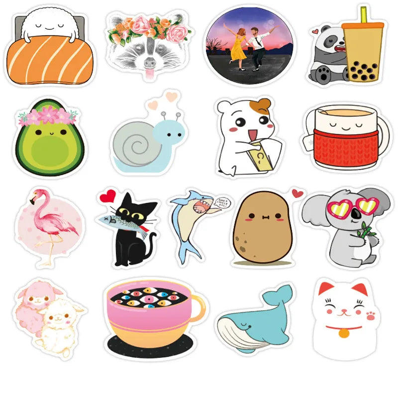 50 pieces of cute animal cartoon animation decorative style graffiti stickers, personalized, fashionable and creative DIY exquisite decorative decal cups, helmets, skateboard popular sticker toys