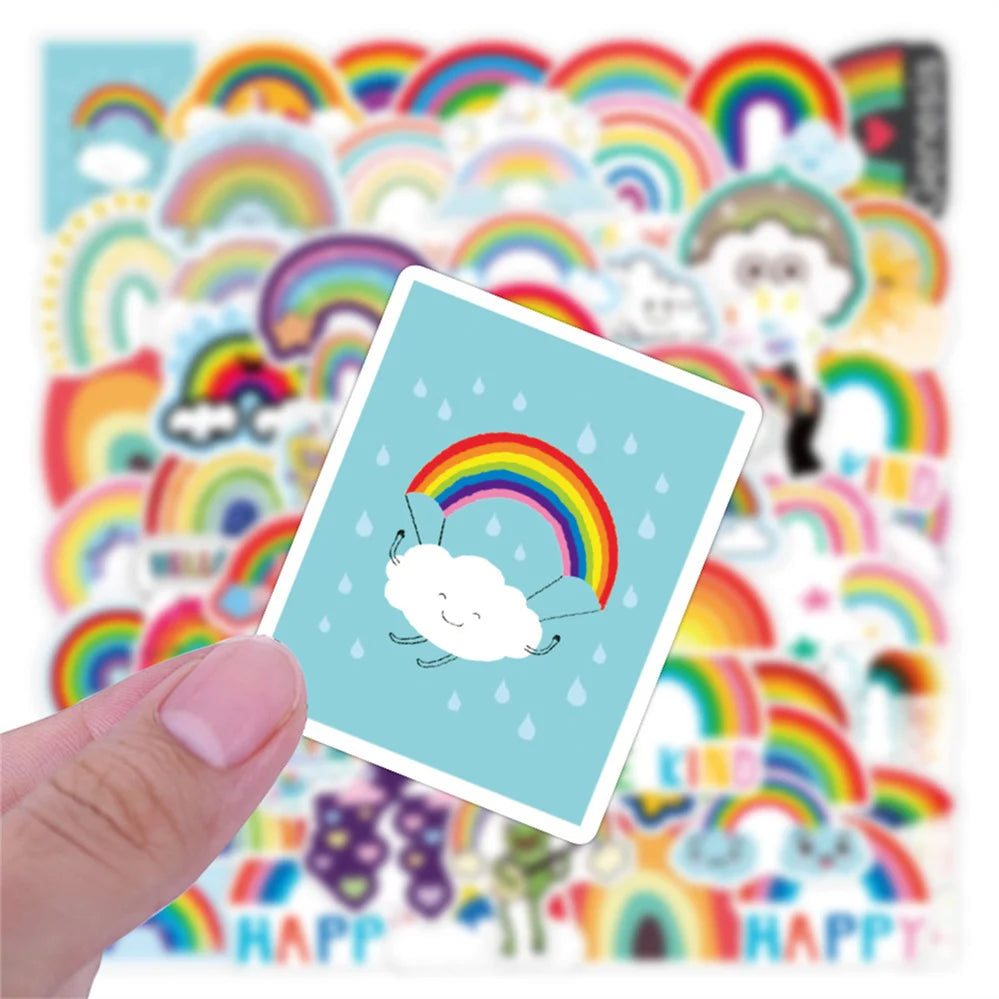 50 pieces of cartoon and fresh rainbow bridge cloud graffiti stickers, personalized DIY diary, suitcase, phone case, laptop decoration, waterproof sticker toys