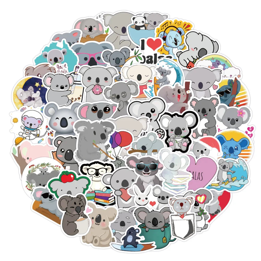 50PCS Cute Animal Koala Graffiti Sticker Waterproof Luggage Compartment Notebook Scooter Water Cup Sticker Custom