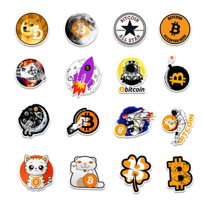 50 pieces of cartoon Bitcoin decorative graffiti stickers, personalized notebook planner refrigerator waterproof sticker toys