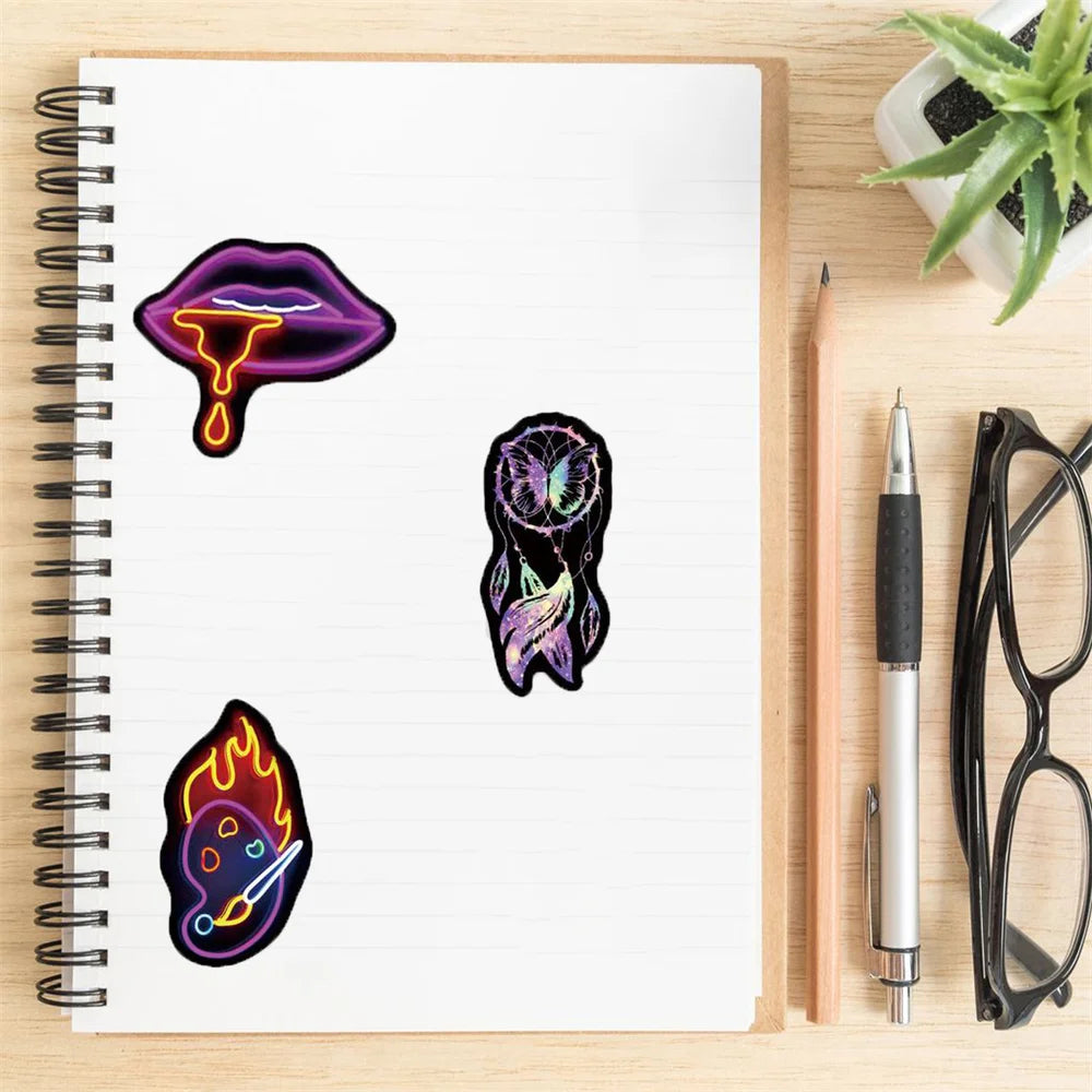 50PCS New Neon Creative Cartoon DIY Graffiti Notebook Scrapbook Skateboard Guitar Suitcase Toy PVC Sticker
