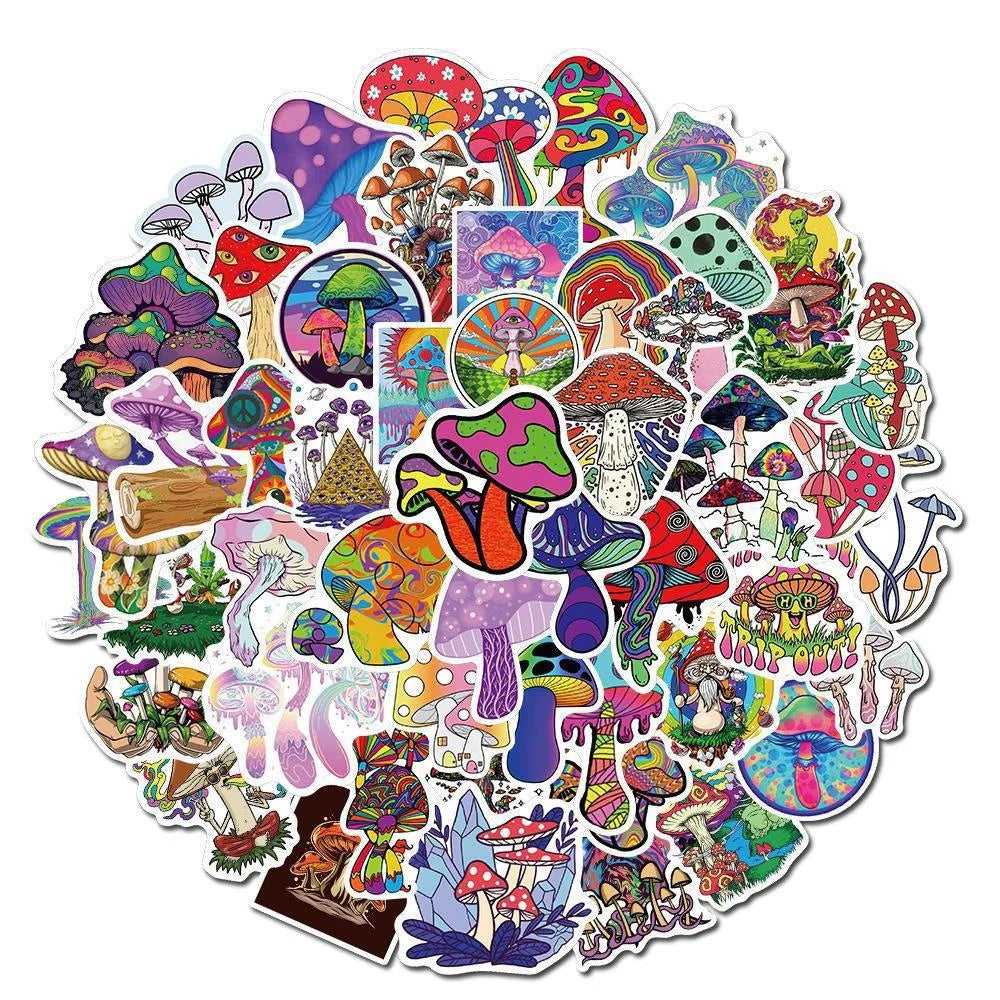 50PCS Psychedelic Aesthetics Mushroom Stickers Toy Luggage Mobile Phone Decoration Graffiti DIY Stickers