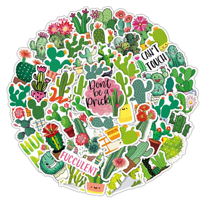 50PCS New Cute Green Plant Cactus Graffiti Waterproof Sticker Suitcase Notebook Refrigerator Stationery BoxHelmet