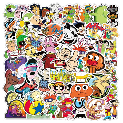 50pcs Classic 90s Cartoon Doodle Waterproof Skateboard Travel Suitcar Phone Laptop Luggage Cute Sticker