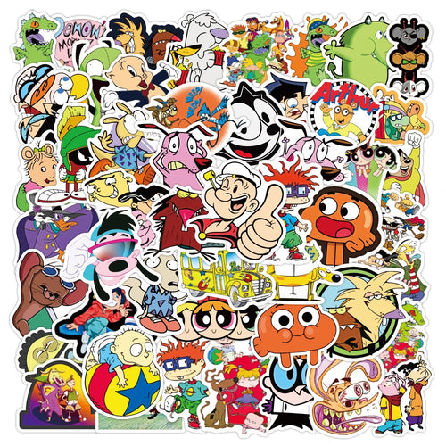 50pcs Classic 90s Cartoon Doodle Waterproof Skateboard Travel Suitcar Phone Laptop Luggage Cute Sticker
