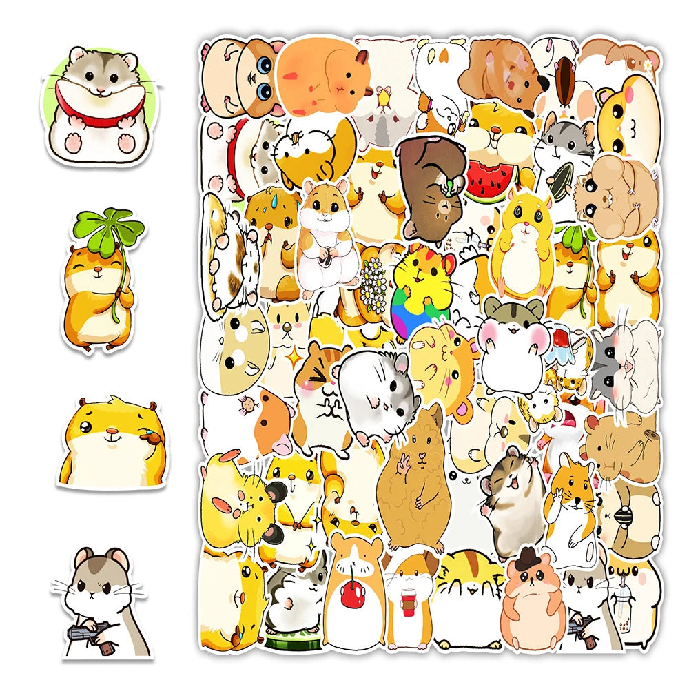 50 pieces of cute cartoon hamster decorative style graffiti stickers, personalized, fashionable and creative DIY exquisite decorative decal cups, helmets, skateboard popular sticker toys