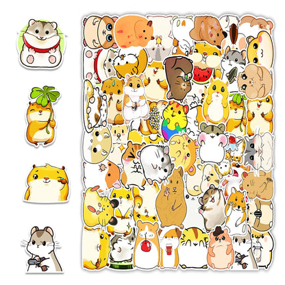 50 pieces of cute cartoon hamster decorative style graffiti stickers, personalized, fashionable and creative DIY exquisite decorative decal cups, helmets, skateboard popular sticker toys
