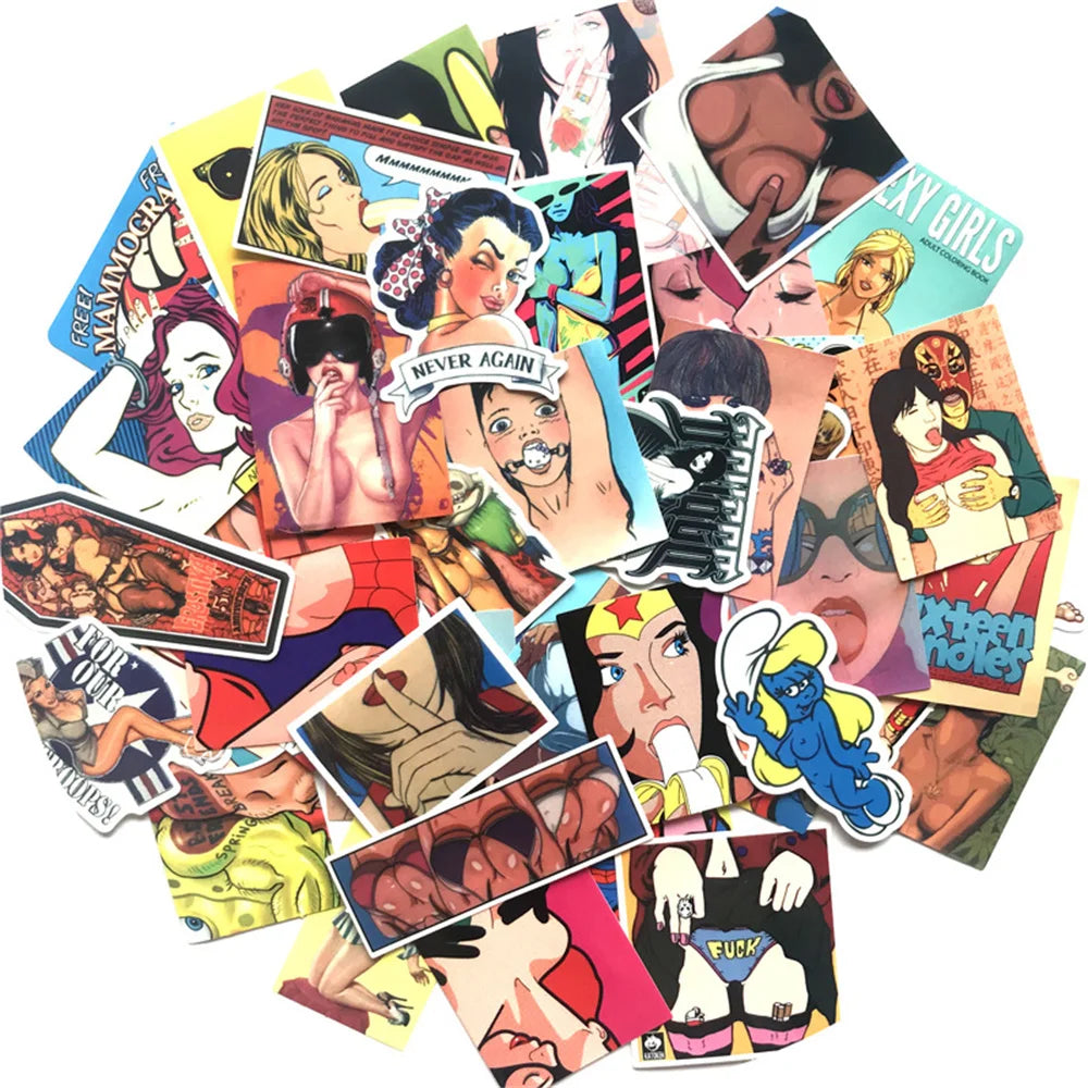 50PCS/ Cartoon Tease Sexy Anime Beauty Stickers Laptop Skateboard Guitar Waterproof Decorative Stickers
