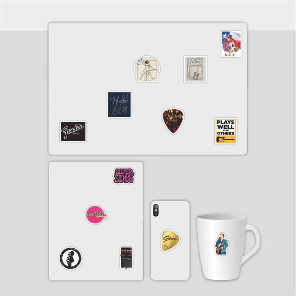 50PCS Cartoon Love Guitar series manual Decorative style graffiti stickers, personalized, fashionable and creative DIY exquisite decorative decal cups, helmets, skateboard popular sticker toys