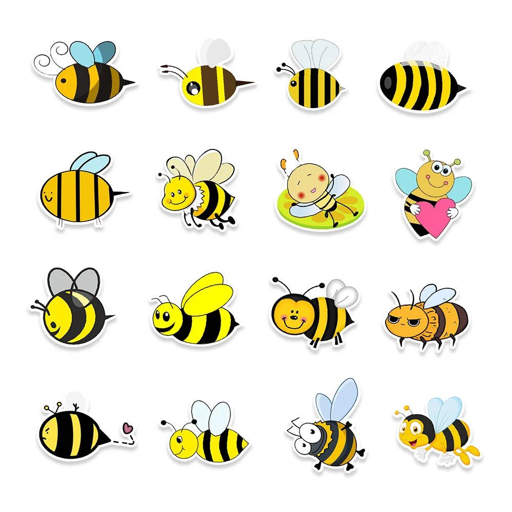 50PCS Cartoon Cute Bee Stickers Refrigerator Computer Mobile Phone Water Cup Graffiti Stickers