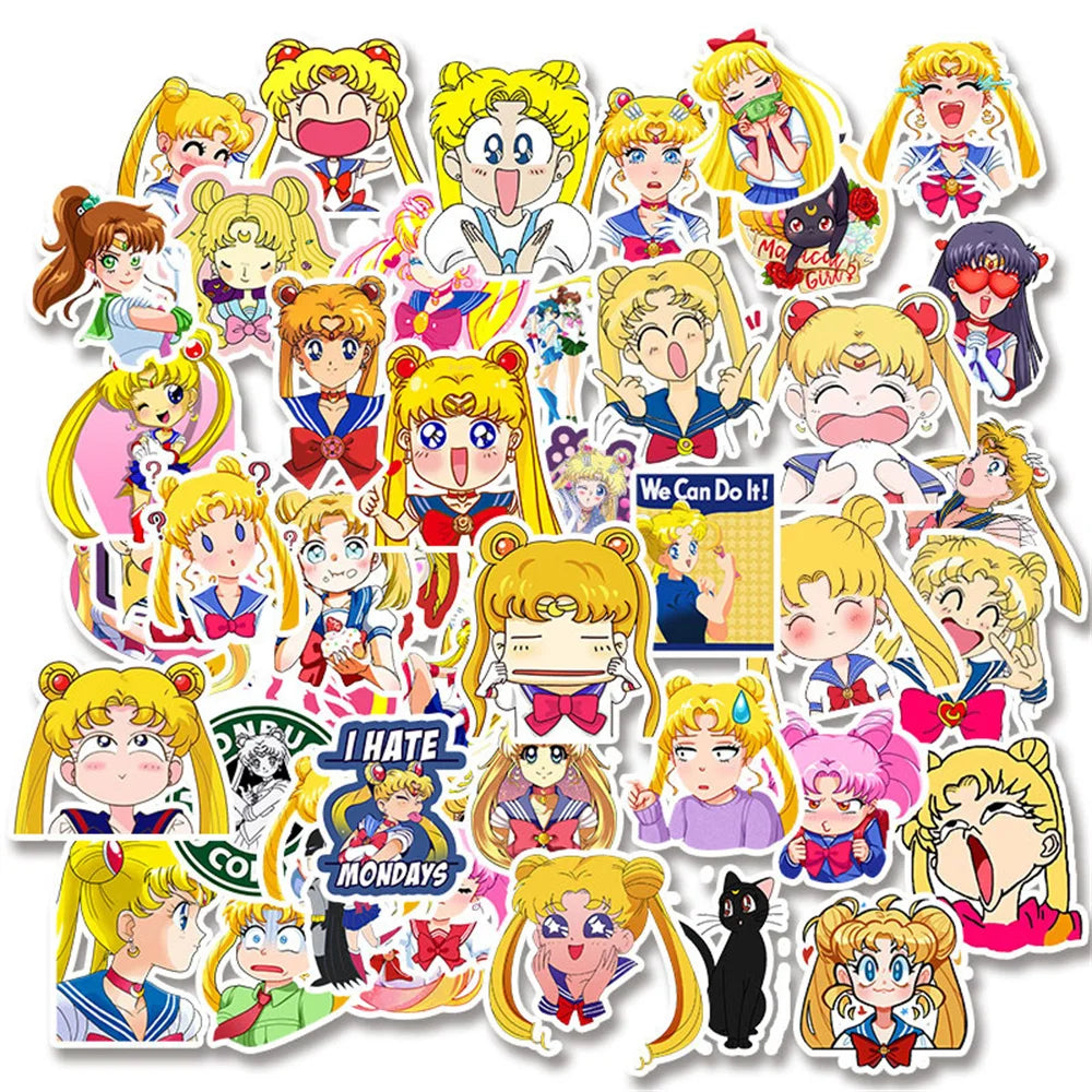 50PCS Super Cute Sailor Moon Stickers Sailor Moon Graffiti Decoration Personalized Suitcase Guitar Waterproof