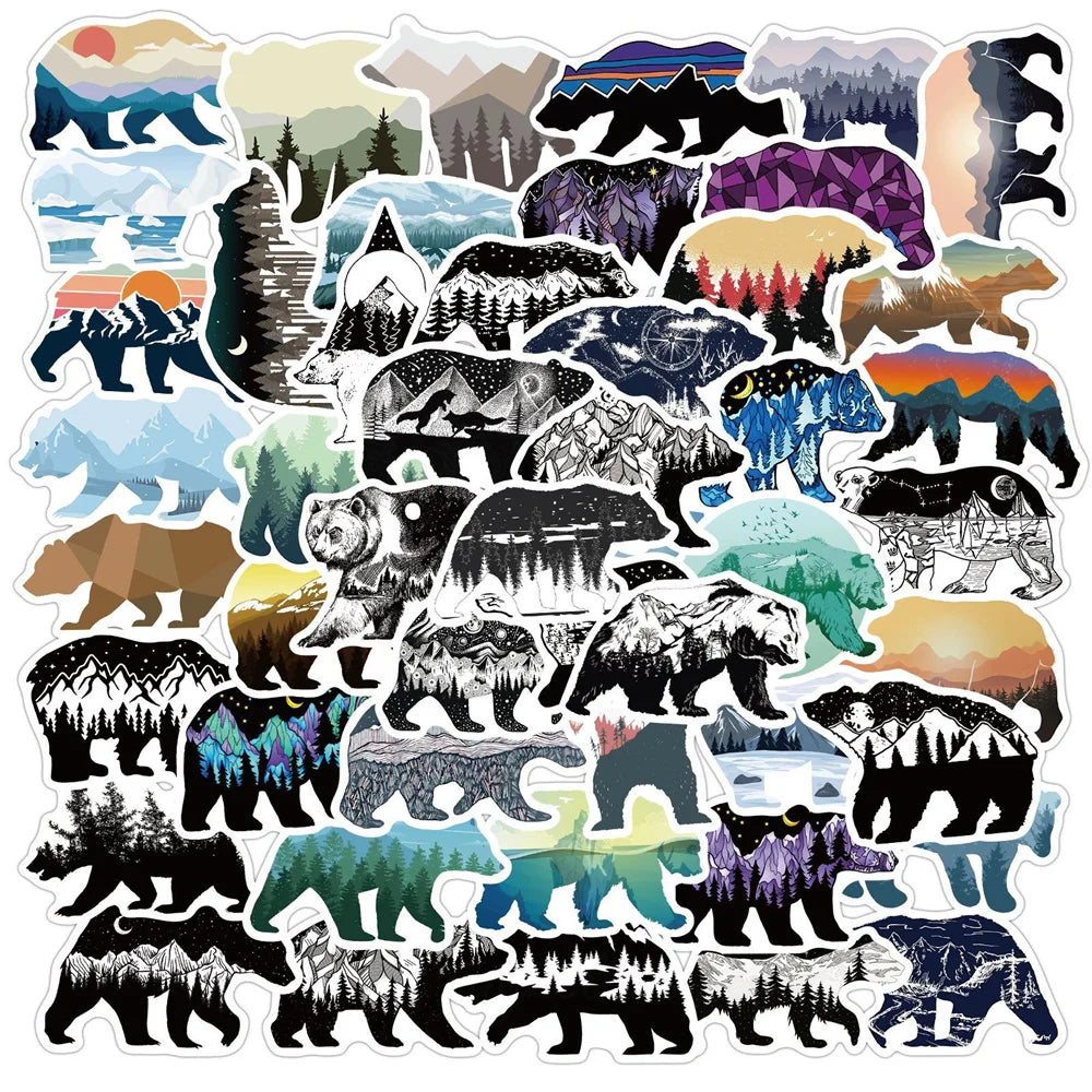 50PCS Mountain Top Color Grizzly Graffiti Stickers Luggage Motorcycle Trolley Case Notebook Waterproof Stickers