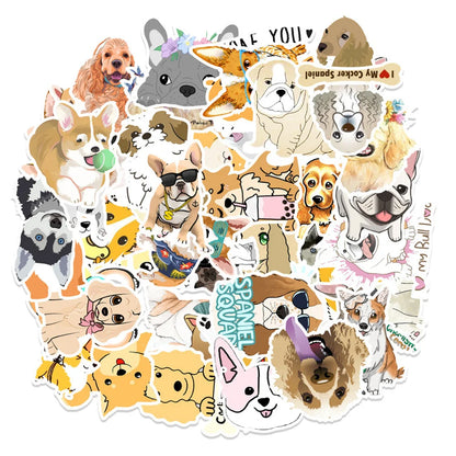 50 pieces of cute cartoon puppy decorative style graffiti stickers, personalized, fashionable and creative DIY exquisite decorative decal cups, helmets, skateboard popular sticker toys