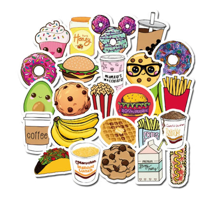 50PCS of fashionable and cute fast food cartoon decorative style graffiti stickers, personalized and fashionable creative trend DIY exquisite decorative decal cups, helmets, skateboard popular sticker toys