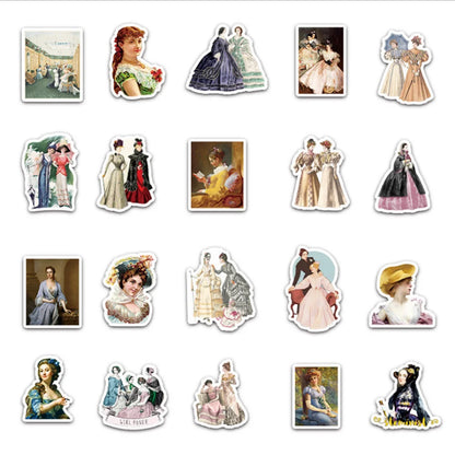 50PCS cartoon retro and nostalgic court style female decorative style graffiti stickers, personalized, fashionable and creative trend DIY exquisite decorative decal cups, helmets, skateboard popular sticker toys