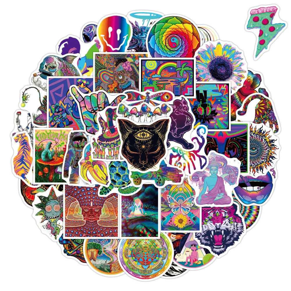 50PCS Psychedelic Series Graffiti Waterproof Sticker Car Trunk Notebook Skateboard Water Cup Sticker