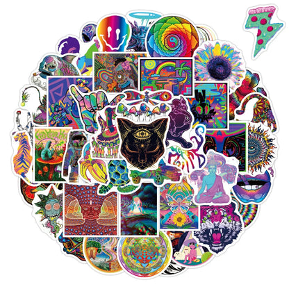 50PCS Psychedelic Series Graffiti Waterproof Sticker Car Trunk Notebook Skateboard Water Cup Sticker