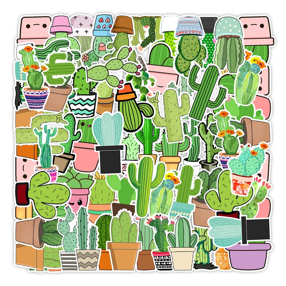 50PCS cartoon fresh and cute cactus decorative style graffiti stickers, personalized, fashionable and creative DIY exquisite decorative decal cups, helmets, skateboard popular sticker toys