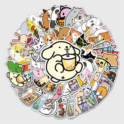 50PCS New Cute Personality Pet Milk Tea Creative Stickers Graffiti Decoration Suitcase Guitar Waterproof Stickers