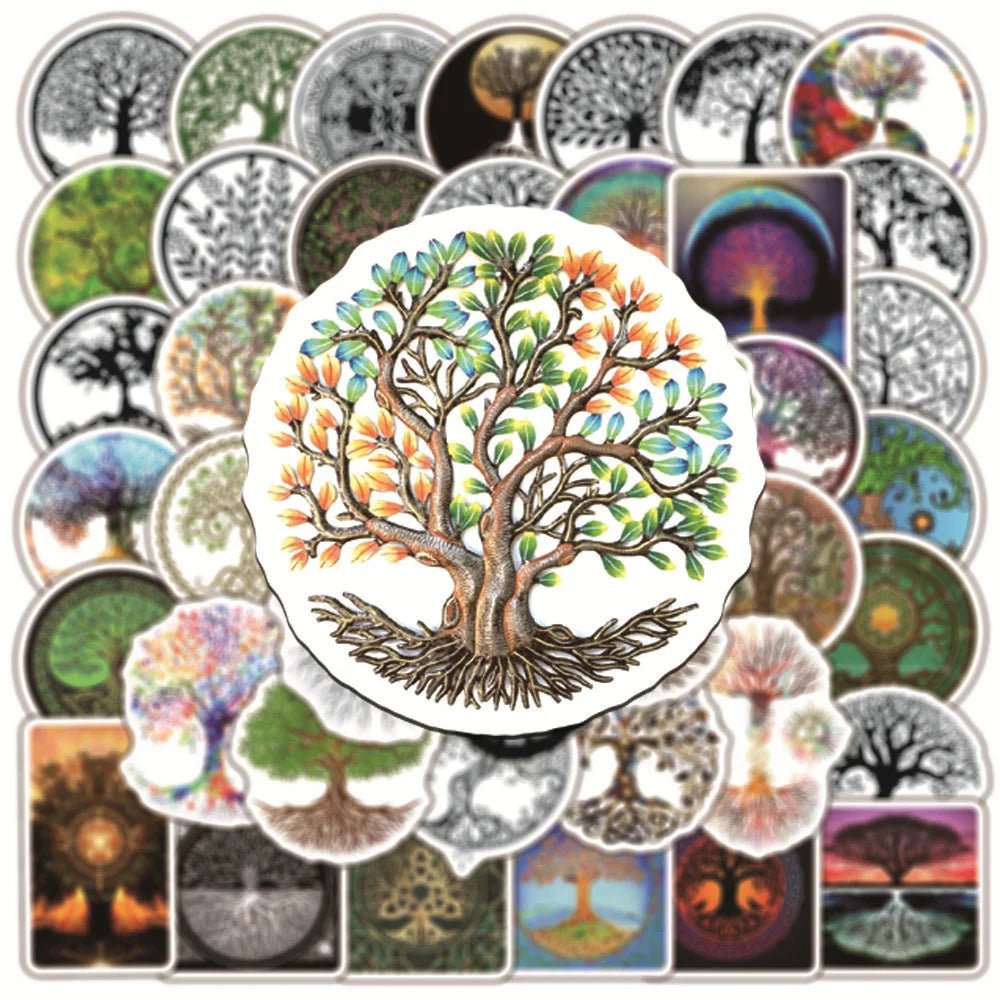 50PCS New Totem Tree of Life Graffiti Sticker Waterproof Luggage Laptop Scooter Water Cup Sticker