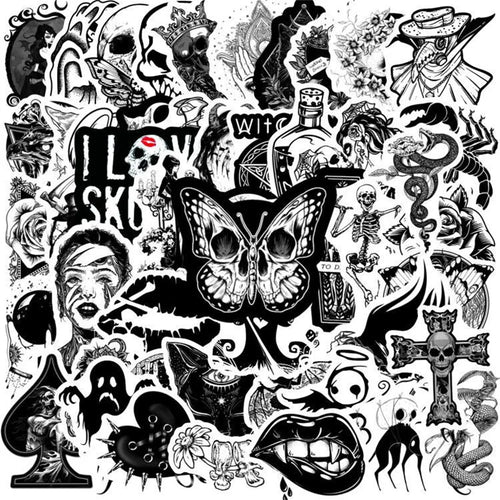 50PCS Black and White Devil Gothic Graffiti Waterproof Sticker Suitcase Notebook Skateboard Refrigerator WaterCup