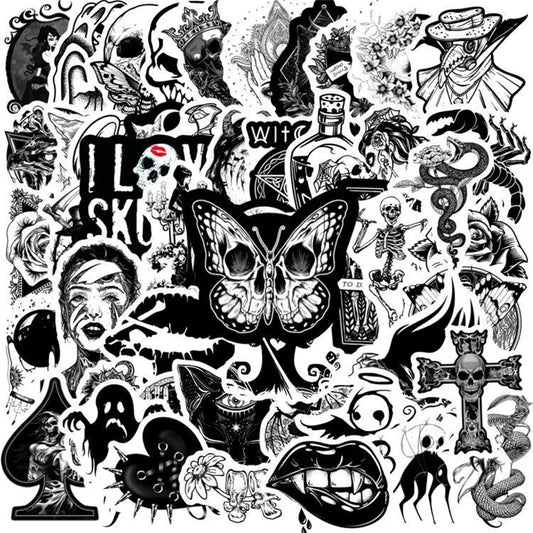50PCS Black and White Devil Gothic Graffiti Waterproof Sticker Suitcase Notebook Skateboard Refrigerator WaterCup