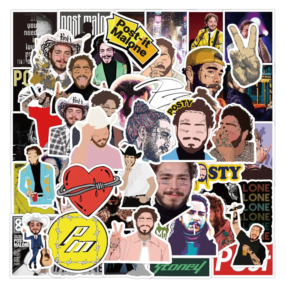 50PCS Singer Boz Malone Graffiti Sticker Waterproof Suitcase Notebook Refrigerator Children's Water Cup Sticker