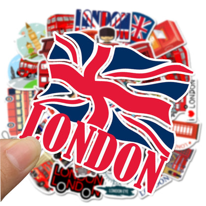 50PCS Classic Red Bus Phone Booth Graffiti Stickers, London UK, Red Design for Laptop, Trunk, Stationery Box, Desktop Decor Decals