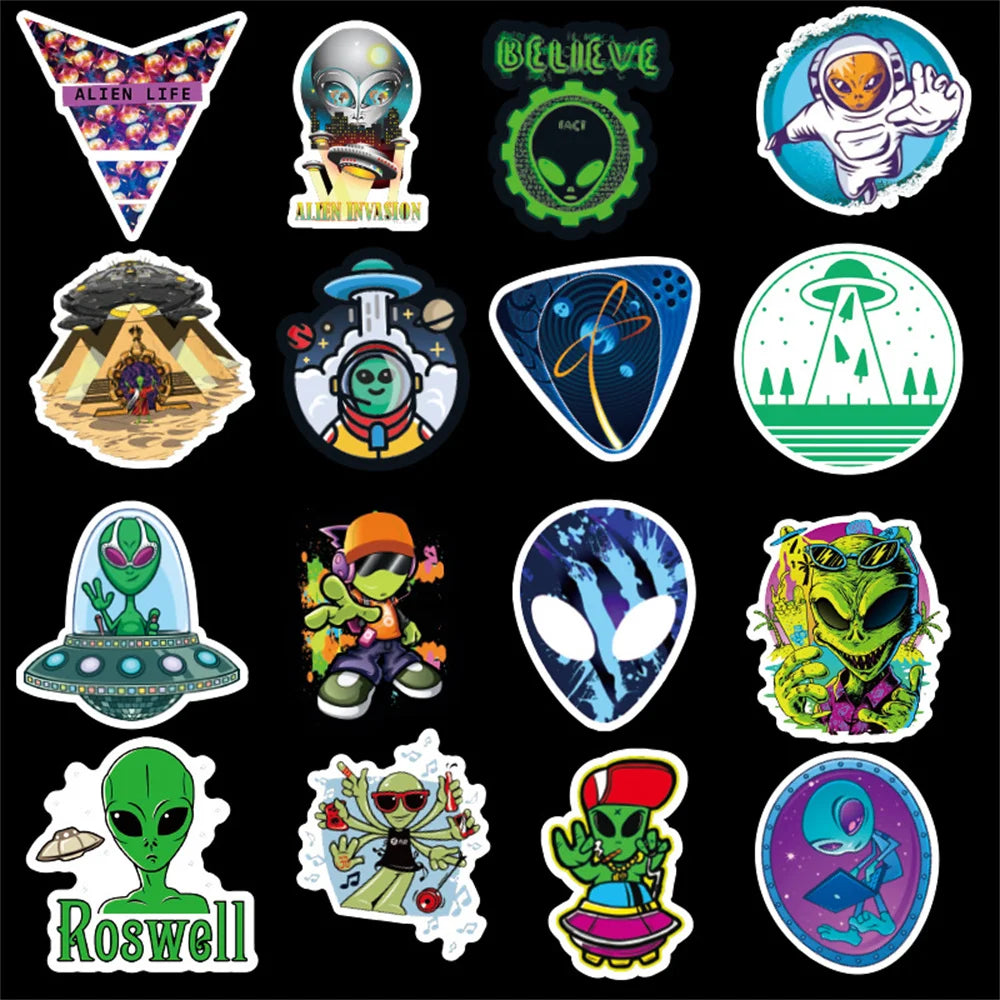 50PCS Alien Sticker PVC Graffiti Laptop Computer Mobile Phone Graffiti Guitar Gift Toy Sticker
