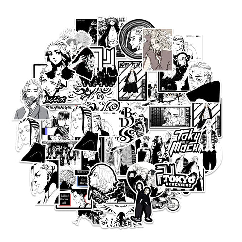 50PCS Anime Black and White Tokyo Avengers Graffiti Sticker Skateboard Suitcase Water Cup Phone Cartoon Sticker