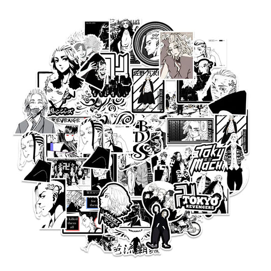 50PCS Anime Black and White Tokyo Avengers Graffiti Sticker Skateboard Suitcase Water Cup Phone Cartoon Sticker