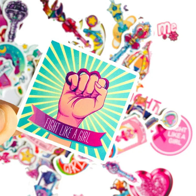 50PCS Classic Cute Girl Pink Magic Wand Graffiti Stationery Skateboard Notebook Waterproof Cartoon Stickers