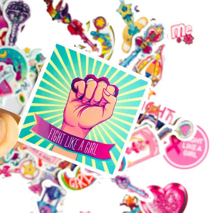 50PCS Classic Cute Girl Pink Magic Wand Graffiti Stationery Skateboard Notebook Waterproof Cartoon Stickers