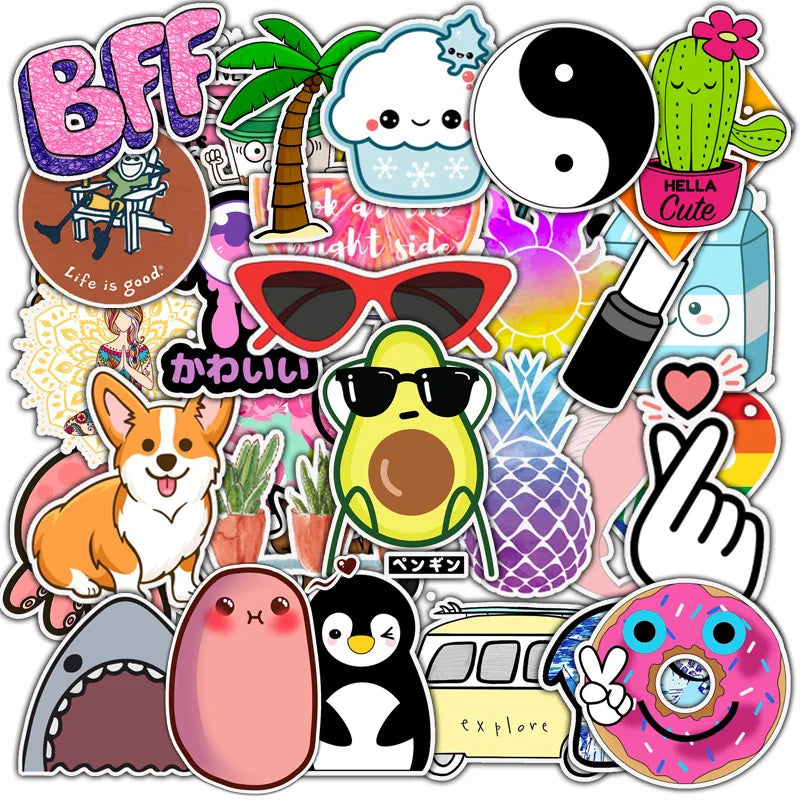 50PCS Cartoon Cute Popular Animal Graffiti Skateboard Helmet Water Cup Refrigerator Luggage Sticker Toys