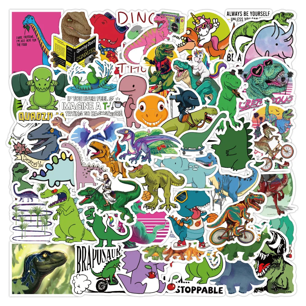 50PCS New Cute Dinosaur Cartoon Graffiti Waterproof Sticker Suitcase Notebook RefrigeratorSkateboardStationeryBox