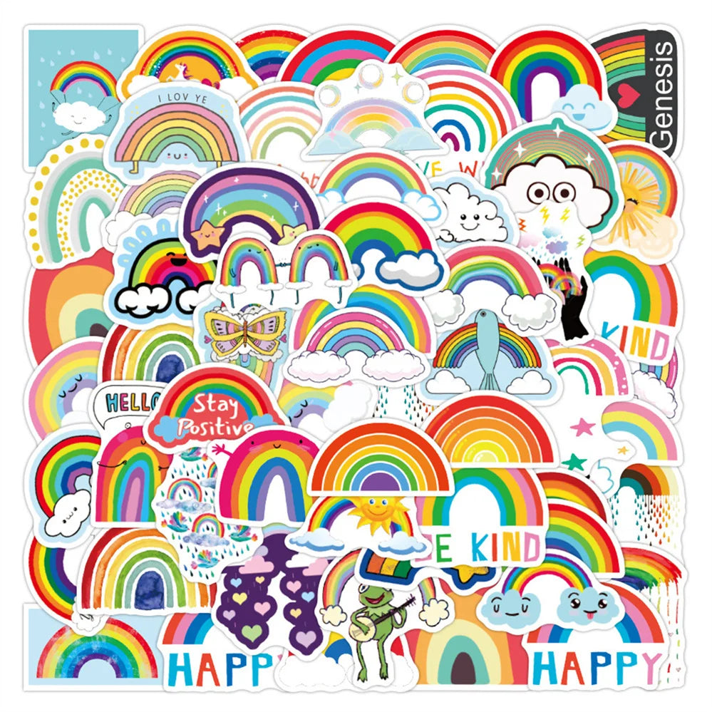 50 pieces of cartoon and fresh rainbow bridge cloud graffiti stickers, personalized DIY diary, suitcase, phone case, laptop decoration, waterproof sticker toys