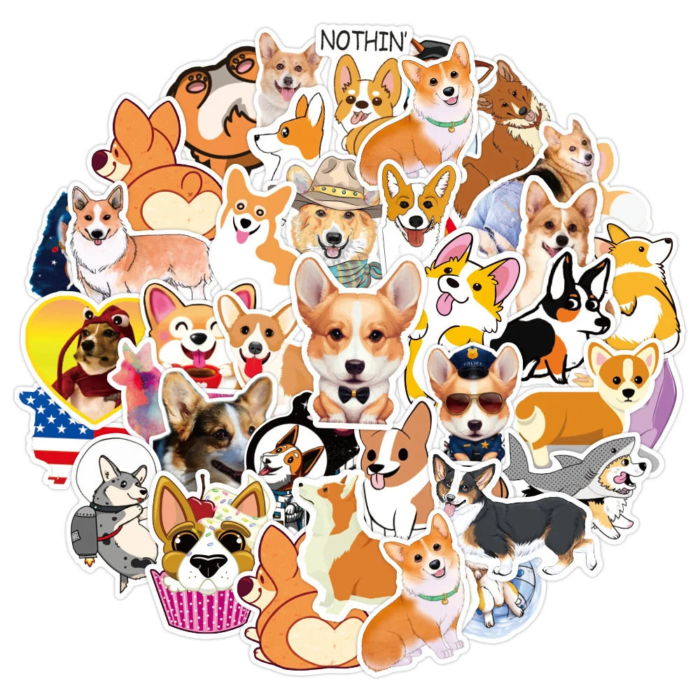 50PCS Cute Corgi Dog DIY Graffiti Decoration Refrigerator Motorcycle Laptop Luggage Toy Cartoon Sticker