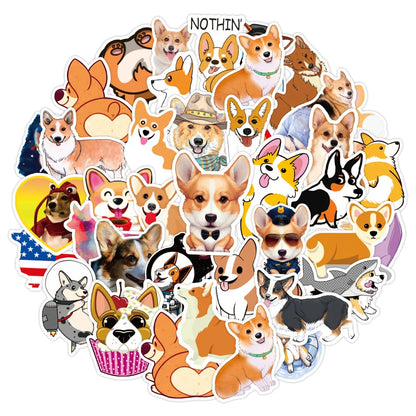 50PCS Cute Corgi Dog DIY Graffiti Decoration Refrigerator Motorcycle Laptop Luggage Toy Cartoon Sticker