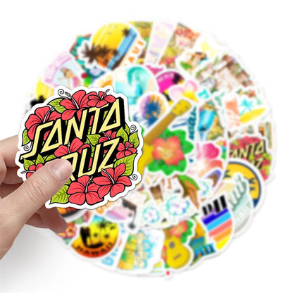 50PCS New Cartoon Hawaiian Beach Landscape Ins Wind Personality Graffiti Decoration Suitcase Guitar Waterproof Sticker