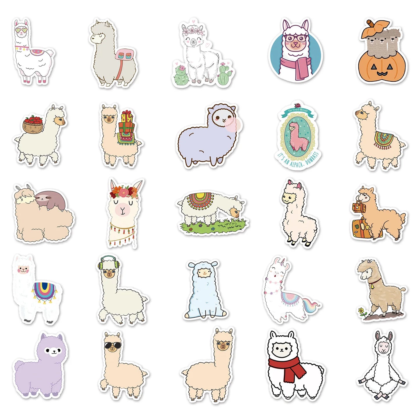 50PCS Cartoon Alpaca Personality Fun Skateboard Trolley Case Bike Scooter Water Cup Waterproof Sticker