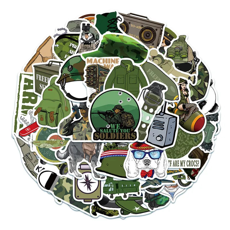 50PCS Soldier Military Character Camouflage Cartoon Graffiti Boy Toy Mobile Phone Notebook Waterproof Stickers