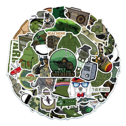 50PCS Soldier Military Character Camouflage Cartoon Graffiti Boy Toy Mobile Phone Notebook Waterproof Stickers