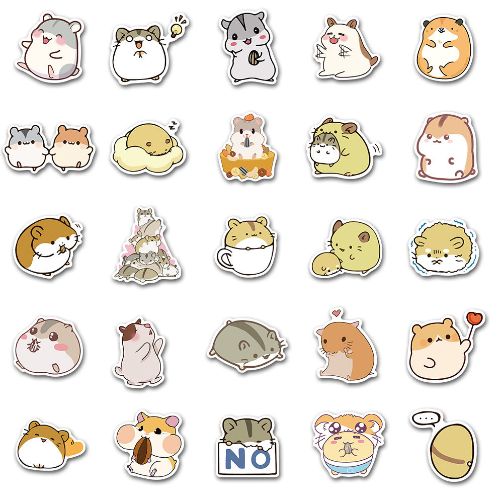 50PCS Cute Hamster Doodle Stickers, Cartoon Pet Rodent Vinyl Decals for Planners, Laptops, and Water Bottles