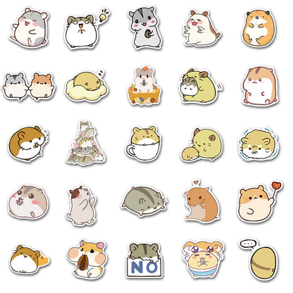 50PCS Cute Hamster Doodle Stickers, Cartoon Pet Rodent Vinyl Decals for Planners, Laptops, and Water Bottles