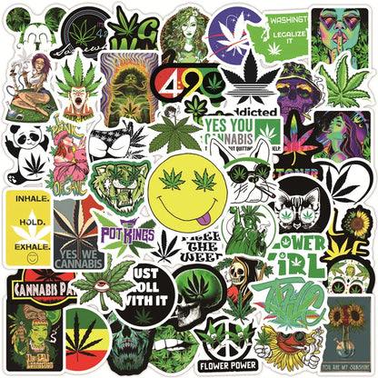 50PCS Green Hemp Leaf Graffiti Graffiti Laptop Guitar Motorcycle Luggage Skateboard Bike Waterproof Skull Sticker