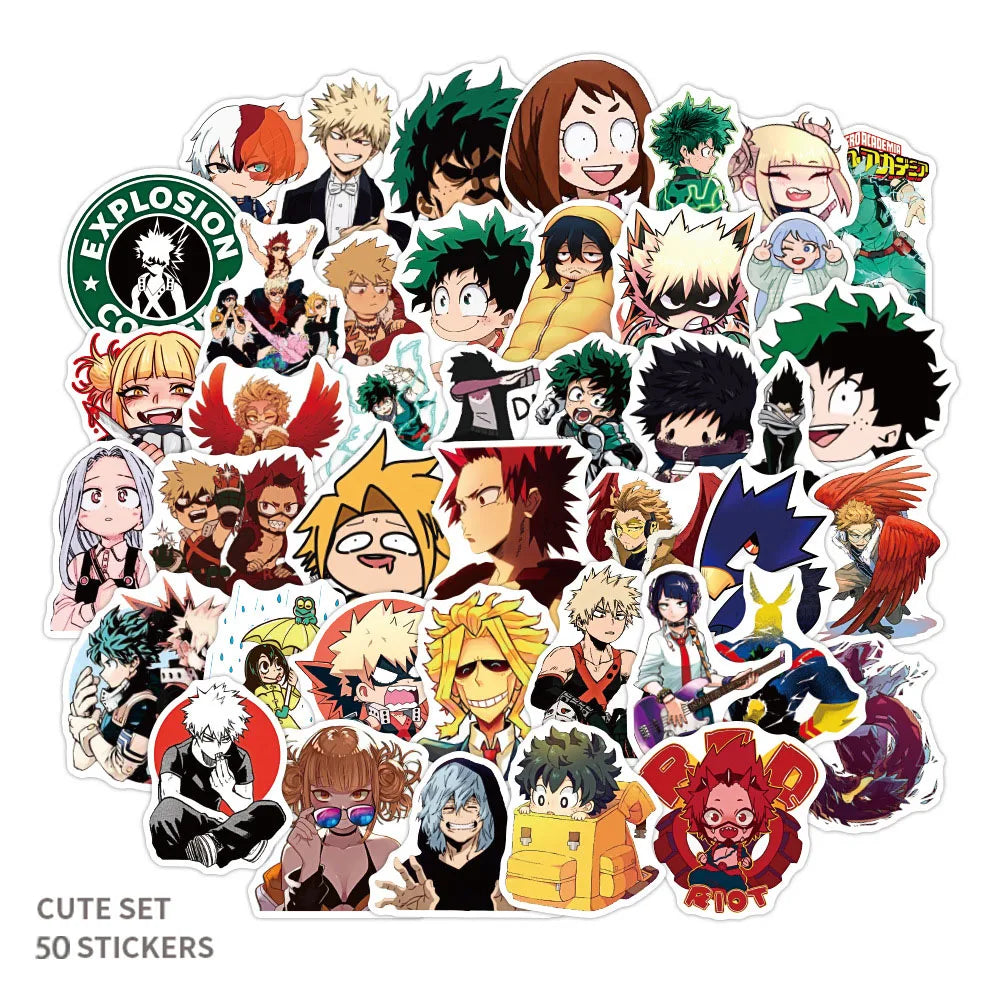 50PCS cartoon and anime My Hero Academia graffiti stickers, personalized DIY luggage, laptop, scooter, water cup, waterproof decorative sticker toys