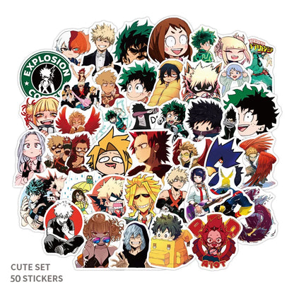 50PCS cartoon and anime My Hero Academia graffiti stickers, personalized DIY luggage, laptop, scooter, water cup, waterproof decorative sticker toys