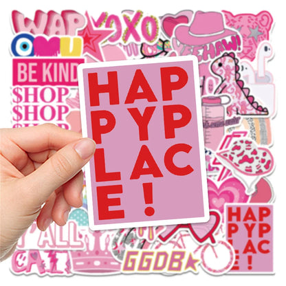 50PCS Preppy Pink Cartoon Fresh Graffiti Stickers Laptop Guitar Skateboard Decoration Waterproof Stickers