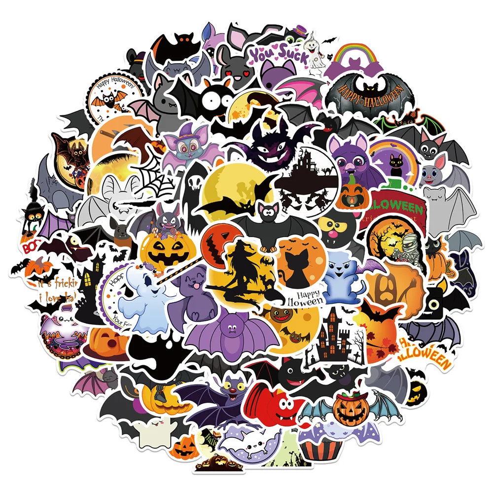 50PCS Sheet Art Illustration Popular Creative Cartoon Halloween Bat Ghost Decoration Style Graffiti Stickers Personality Fashion Creative Trend DIY Exquisite Decorative Decals for Cups, Helmets, Skateboards Popular Stickers Toys